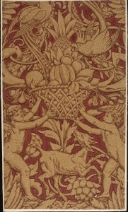 colour woodblock print on paper in red colourway, 85.1 x 49.2 cm. Victoria and Albert Museum, London