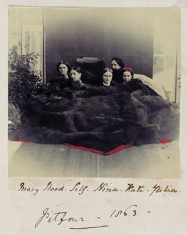 Page from album featuring photograph of Mary Hood, Self (Lady Filmer), Kate Julia