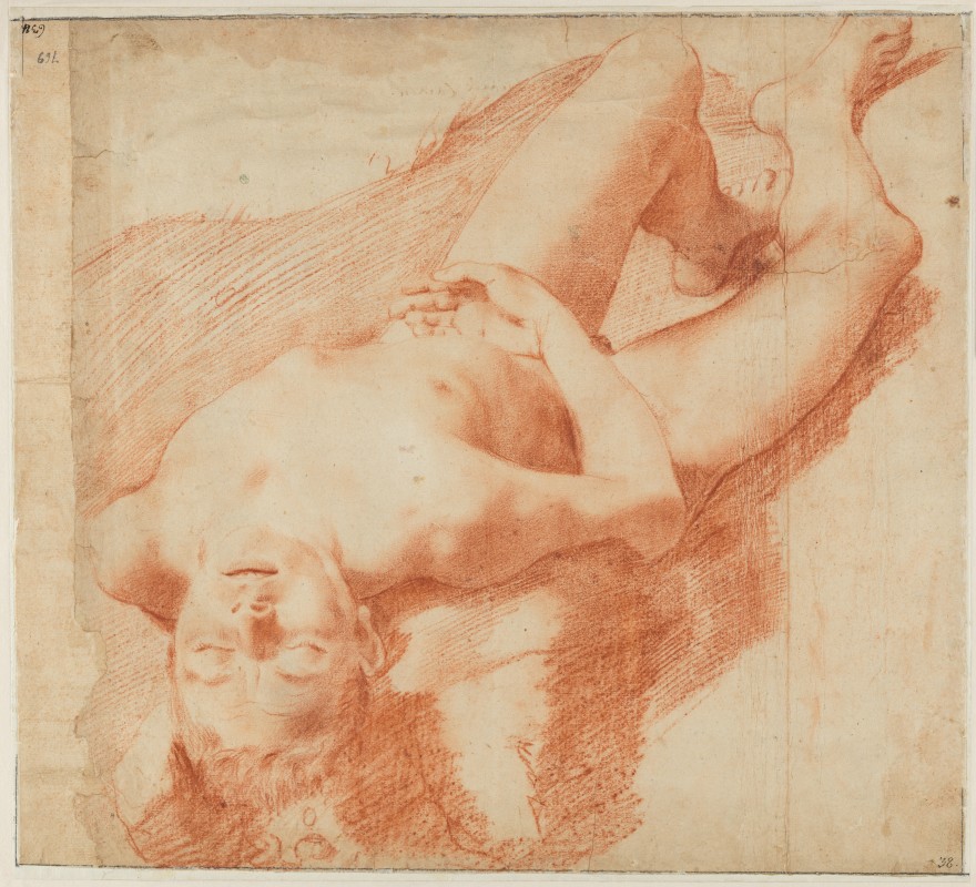 Nude Study of a Young Man Lying on his Back with his Head Thrown Back, Eyes Closed
