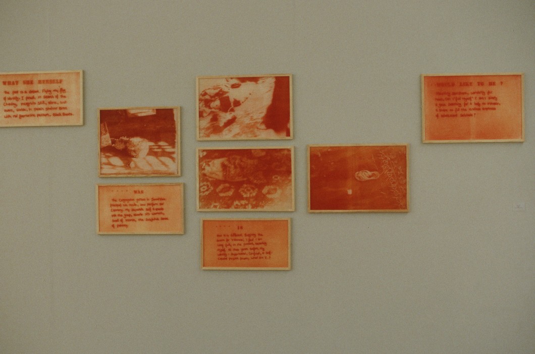 installation, Goldsmiths, University of London, 1986. Also exhibited at <i>From Two Worlds</i>, Whitechapel Gallery, London, 1986, 1997, toned photograph on document art paper. 35mm film, black & white, hand toned, 76.4 × 113.6 cm.