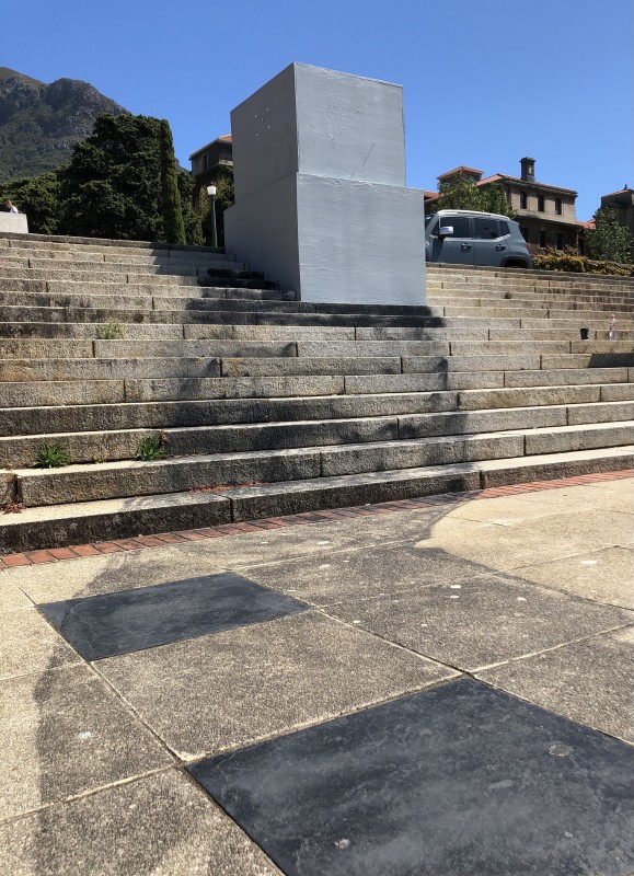 The empty plinth and painted shadow of the Cecil John Rhodes statue