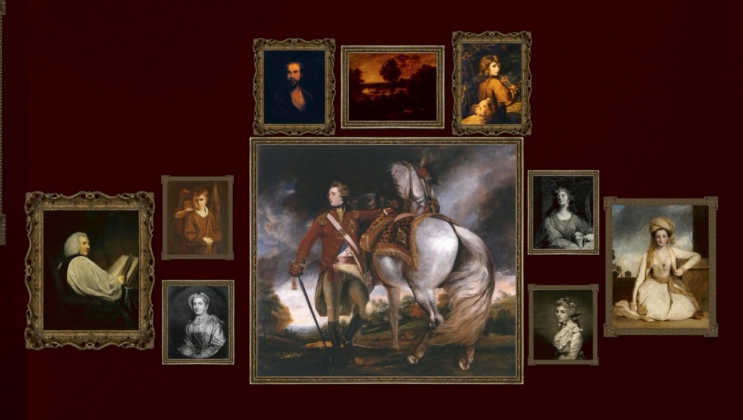 a possible hanging arrangement of works by Joshua Reynolds displayed on the North Wall of the British Institution’s exhibition <i>Pictures by Sir Joshua Reynolds, with a Selection from the Italian, Spanish, Flemish, and Dutch Schools</i>, 1823